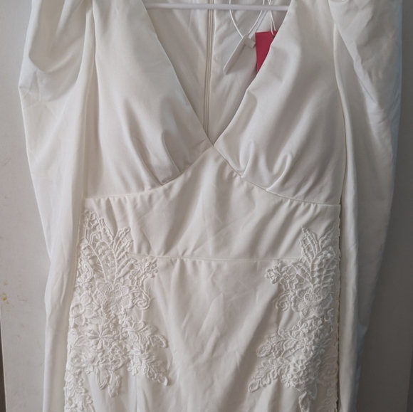 SHEIN Belle Solid V-neck Mermaid Hem Wedding Dress - Picture 15 of 16